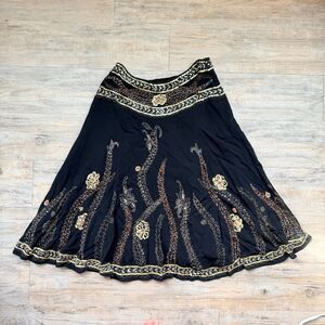 Anthropologie Basil & Maude Embellished Skirt Size 4 Small Hippy Boho Earthy